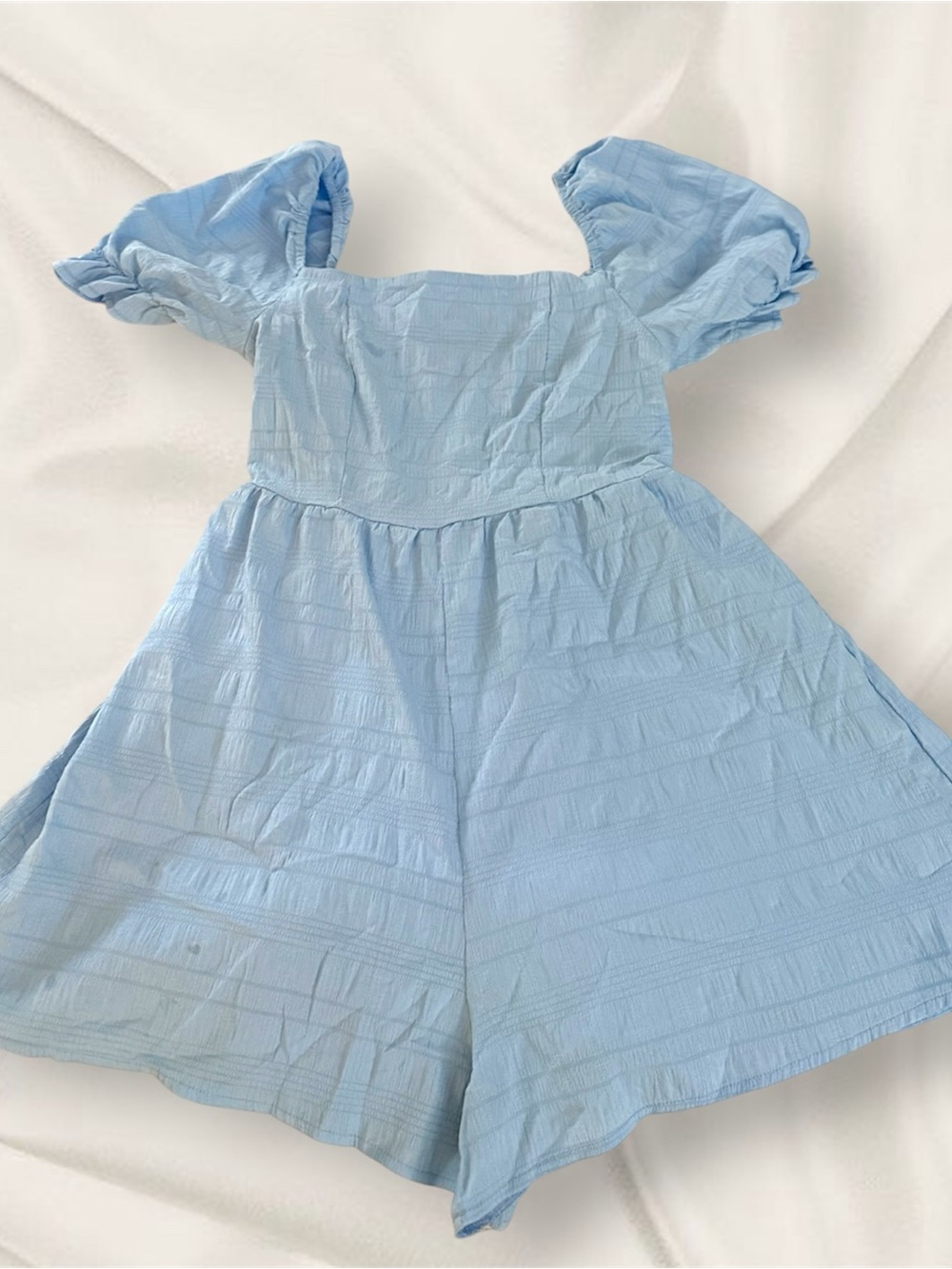 SHEIN Light Blue Puff Sleeve Romper Dress